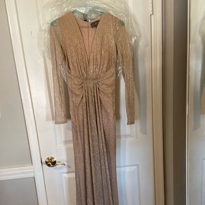 Betsy & Adam Gold Long-sleeve Gown